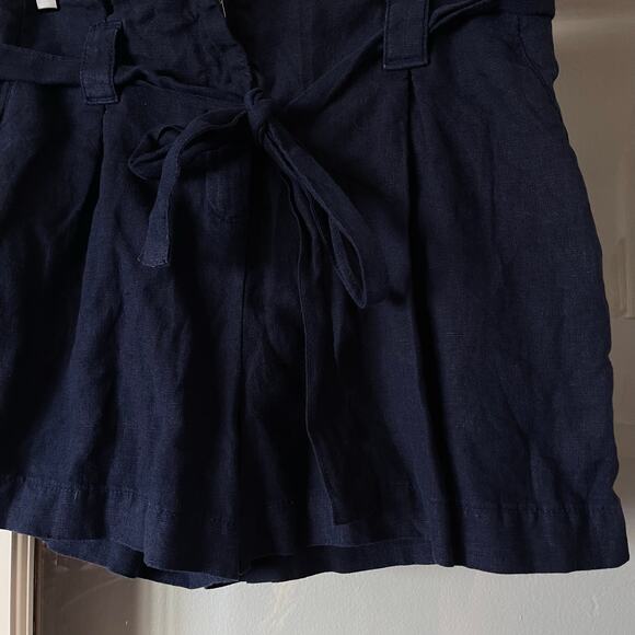 L'AGENCE Hillary Paperbag‎ Shorts Marine Navy Blue Sz 26 Linen High Waisted Chic - Picture 9 of 16